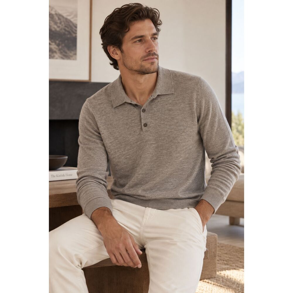 NAADAM Gray 100% Cashmere Long Sleeve Polo Sweater Top Men’s Size Small